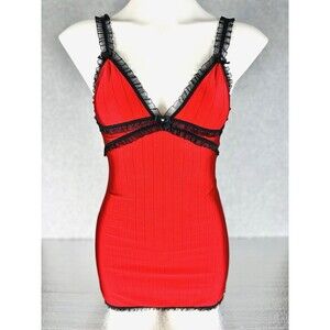 VTG Body Zone Babydoll Tank Top Red Pinstripe Lace Coquette Girl